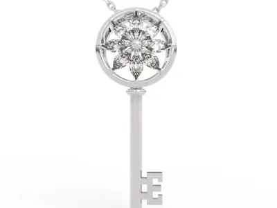 Premium Marquise Diamond Flower Key Pendant Necklace 3D print model