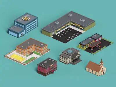 City Buildings Collection Part 2 Low-poly 3D model