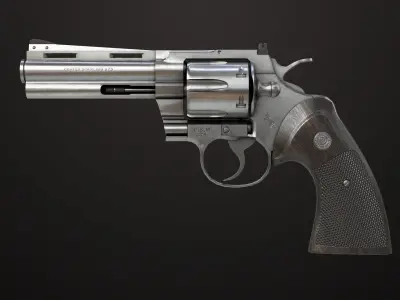 Revolver 05 Medium Silver All PBR Unity UE Textures Low-poly 3D model