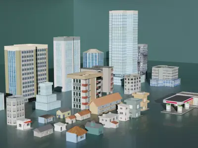 City buildings and houses pack Low-poly 3D model