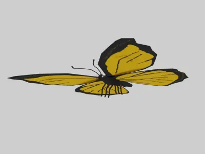 Low Poly Cartoon Yellow Butterfly Low-poly 3D model