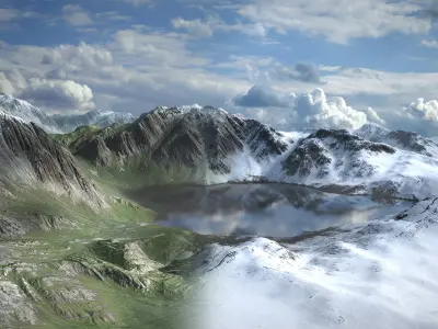 Mountain Lake with Summer and Winter Textures 3D model