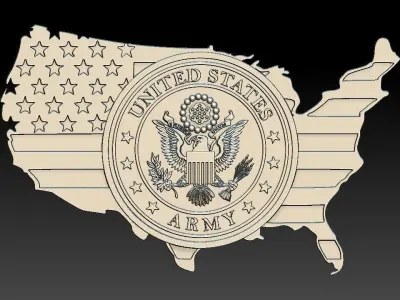 USA United States Map and Army Eagle 3D STL Model for CNC 3D model