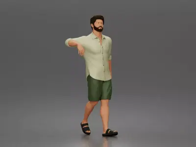 bearded man strolling forward in casual summer outfit 3D print model