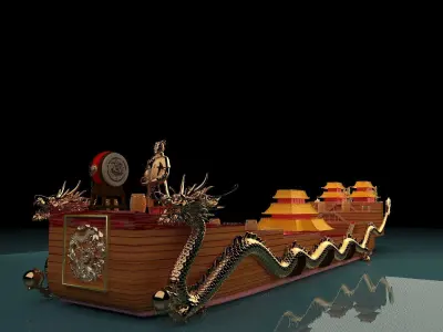 chinese junk ship warship oldship pirates fleet sails 3D model