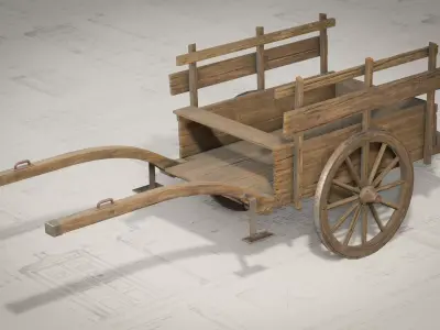 Medieval Wooden Cart Low-poly 3D model purchase