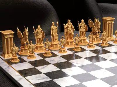 Ancient Greek Chess Set Zeus Hera Pegasus Soldiers 3D print model
