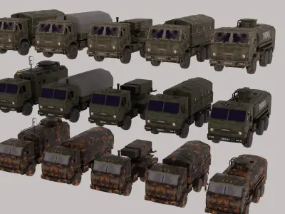 Russian Military Kamaz Truck APC Grad Command Tanker Vehicle Low-poly 3D model