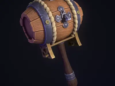 3D Wooden Hammer Barrel Hand-painted Style For Game Art 3D model