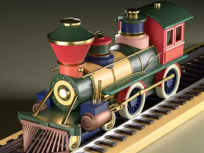 Vintage Steam Train Locomotive  Colorful ToyLike  3D model