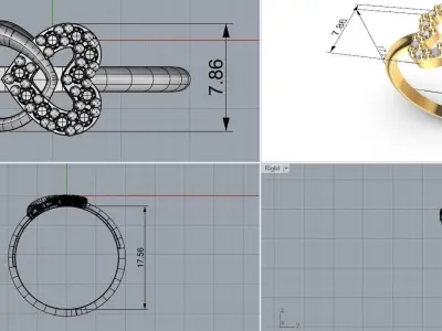 Anillo corazones cruzados fabricable 3D model