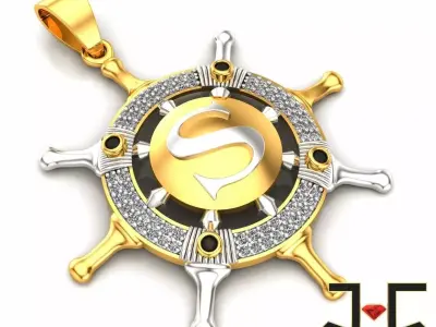 0177 - S Letter Boat Wheel Pendant - The Helm Pendant 3D print model