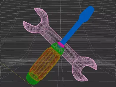 Crossed Wrench and Screwdriver 3D model