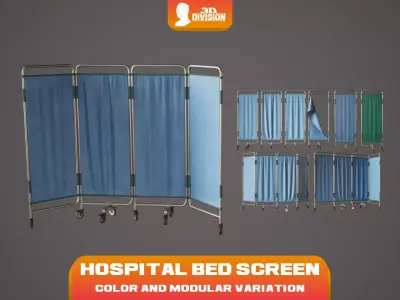 Modular Hospital Bed Screen- PBR Game Ready - LOW POLY Low-poly 3D model