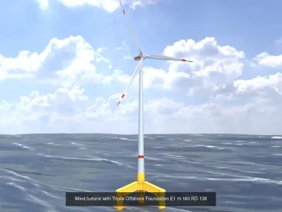 Wind turbines with Tripile Offshore Foundations 3D Model Pack