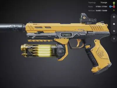 Yellow Futuristic Gun 3D model buy