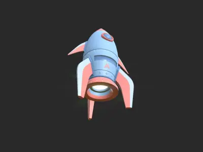 Cartoon Spaceship 03 Pink Blue - Spacecraft Vehicle SciFi Low-poly 3D model