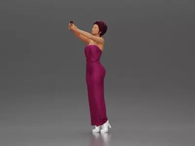 Fashionable woman in a jumpsuit snapping a selfie in style 3D print model