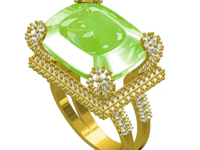 Antique Yellow Green Cushion Stone Cocktail Ring 3D print model