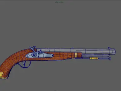 Percussion Pistol LowPoly Firearm  3D Model Low-poly 3D model