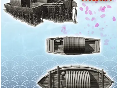 Set of two smapan asians traditionnals boats - Medieval Gothic F 3D print model
