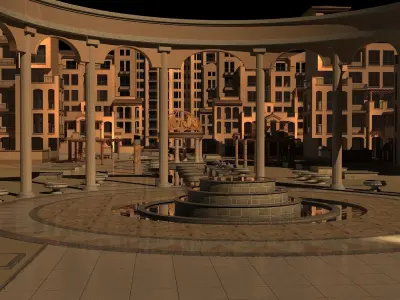 Architecture apartment building with street 3D model