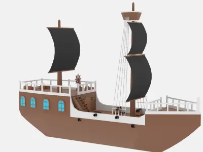 Cartoon Pirate Ship Low-poly 3D model purchase