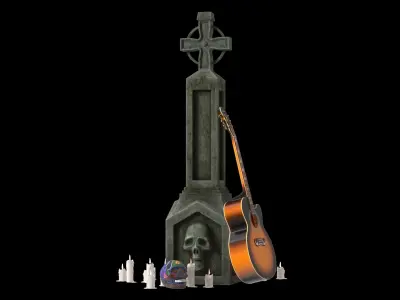  Graveyard Altar with Guitar Candles and Calavera 