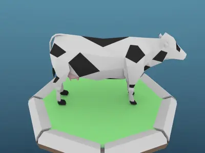 Low Poly Cow on platform Low-poly 3D model