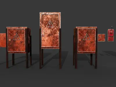 Painted Rusty Electrical Panels Low-poly 3D model