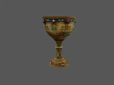 Ancient Mythical Goblet with Intricate Gemstone Inlays 3D model