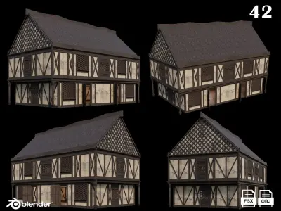 Medieval Houses Pack 41-42-43-44-45 - 4K Textures Game Ready Low-poly 3D model