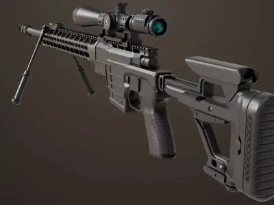 Sniper Rifle 04 Black Rigged All PBR Unity UE Textures Low-poly 3D model