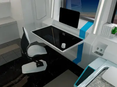 Modular SCI-FI Interior Serie B Bed-Room Model 2  Low-poly 3D model