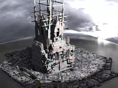 Sci Fi scaffolding on base 3D model