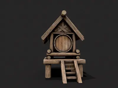 Medieval Wooden Water Tank PBR Low-poly 3D model