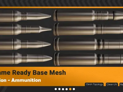 50 Ammunition And Ammo Base Mesh - VOL 02 Game Ready Low-poly 3D model