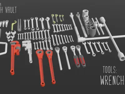 Kitbash Vault Tools Wrenches Low-poly 3D model