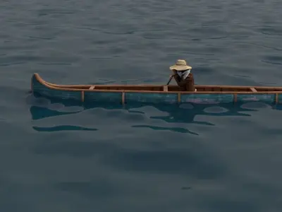 Canoe in ocean Low-poly 3D model
