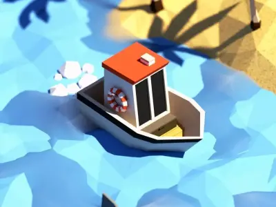 Low Poly Boat with house Low-poly 3D model