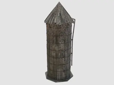 Old Wooden Silo Low-poly 3D model