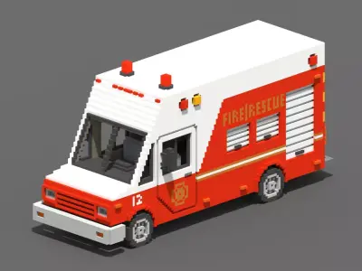 Voxel Fire Rescue Van Low-poly 3D model