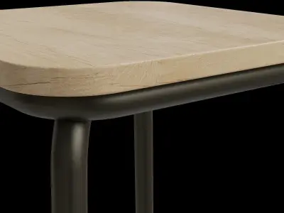 Industrial Simple Black Metal Bright Wood Bar Stool 3D model