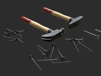 Hammers and Nails Pack Low-poly 3D model