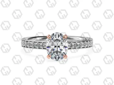 Ring 76 Oval Shape and princess on shanks with Gems 3D print model