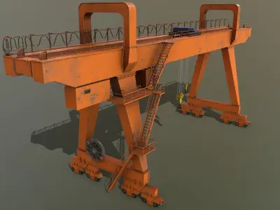 PBR Double Girder Gantry Crane V2 - Orange Low-poly 3D model