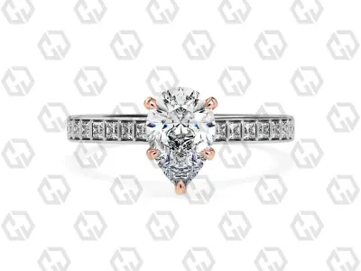Ring 77 Pear Shape and princess on shanks with Gems 3D print model