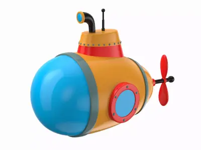 Cartoon Style Submarine Yellow 3D model