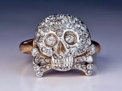  Ring skull and bones Adams head with diamonds 335 3D print model