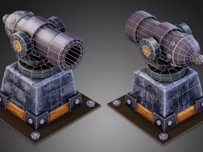 Cannon Turret Mounted Stylized Low-poly 3D model